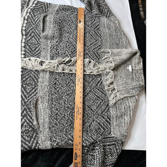J.Jill size 3X cardigan, black/gray/cream pockets 3/4 Boho fringe open front - Picture 4 of 8